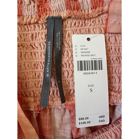 NWT New Anthropologie Red Motif Smocked Midi Dress Cotton Size S Boho Bohemian - Picture 8 of 8